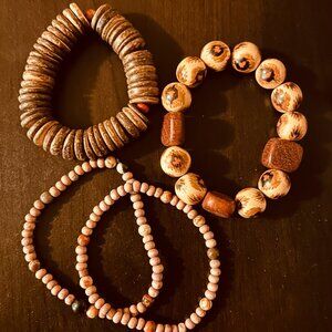 Natural Wooden Bead Bracelets (Set)
